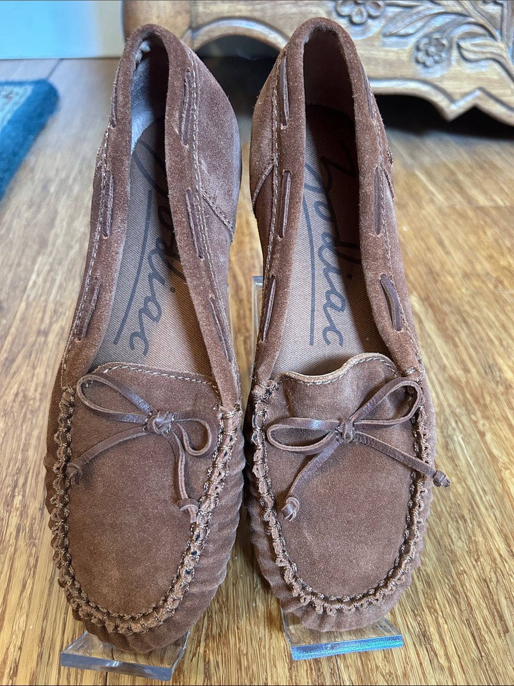 Zodiac Brown Suede Moccasin Flats with Bow